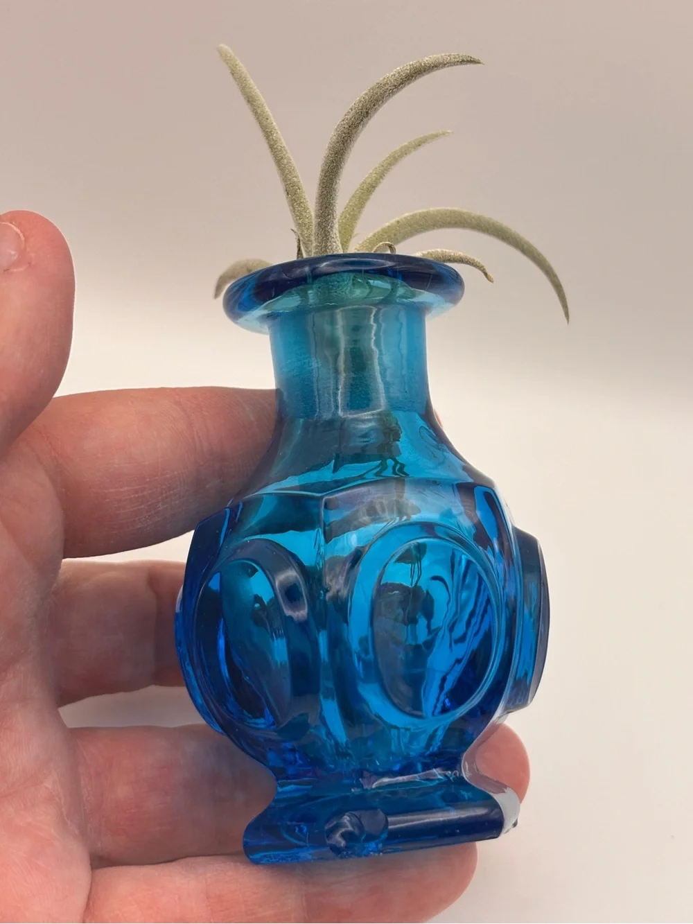 Vintage Miniature Glass Vase in Teal Blue Color, Decorative Turquoise Bud Vase